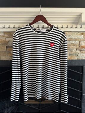 Comme des Garçons PLAY Striped Heart Long Sleeve Tee